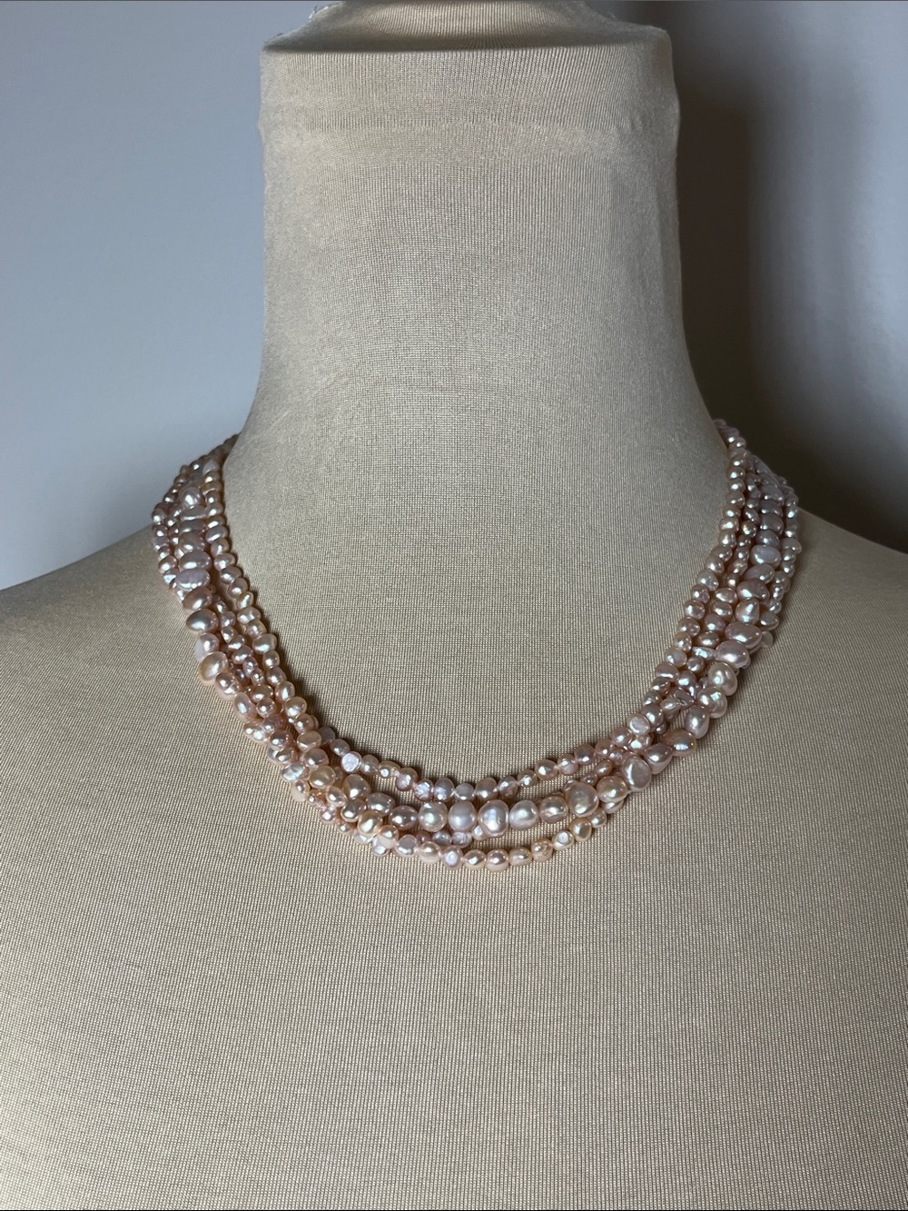 Rare 4-Strand Freshwater Keishi Pearl Necklace w/Sterling Silver Clasp